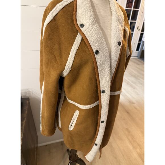 Womens Brown Mid Length Shearling and Suede coat - Picture 2 of 7
